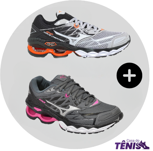 Compre 1 leve 2 Tênis Mizuno Wave 20 Pro Masc + Fem